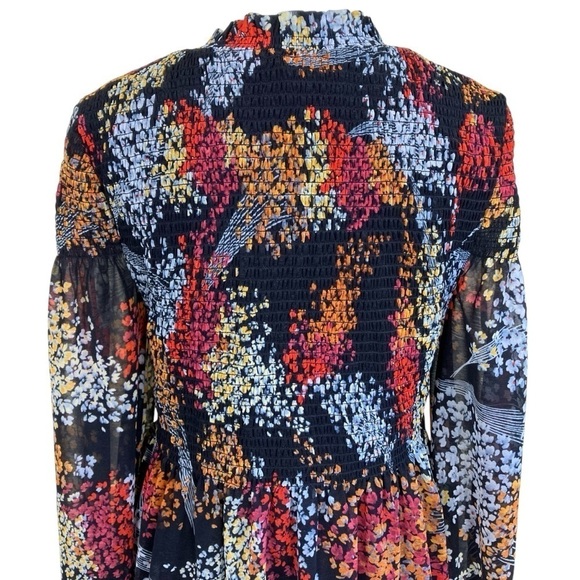 Anthropologie Akemi + Kin Adria Black Floral Smocked Chiffon Mesh Blouse Sz S - Picture 10 of 16